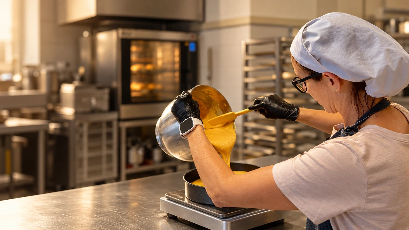 Preparazione di un dolce nel laboratorio Delice, fotografia ritoccata